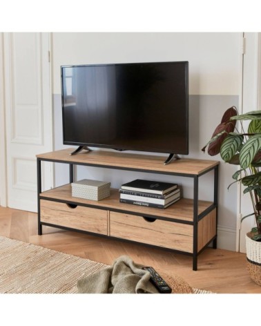 Meuble tv en décor bois et métal 120x39x57cm
