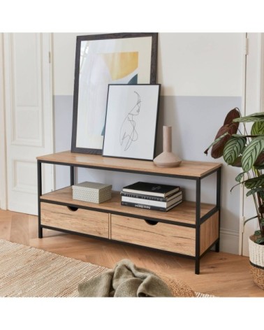 Meuble tv en décor bois et métal 120x39x57cm