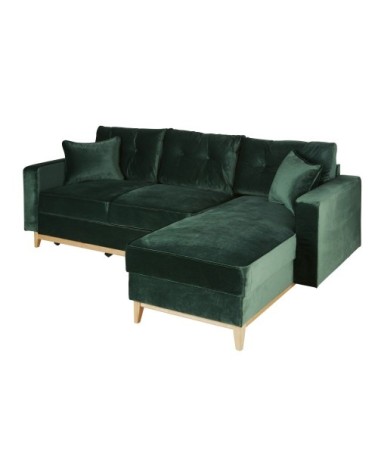 Canapé d'angle convertible style scandinave 4/5 places en velours vert