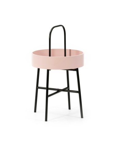 Bout de canapé avec plateau en mdf rose et structure métallique