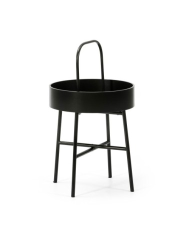 Bout de canapé avec plateau en mdf noir et structure métallique