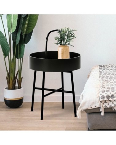 Bout de canapé avec plateau en mdf noir et structure métallique