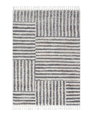 Tapis de salon à franges - motif graphique gris - 200x290cm