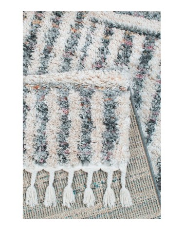 Tapis de salon à franges - motif graphique gris - 200x290cm