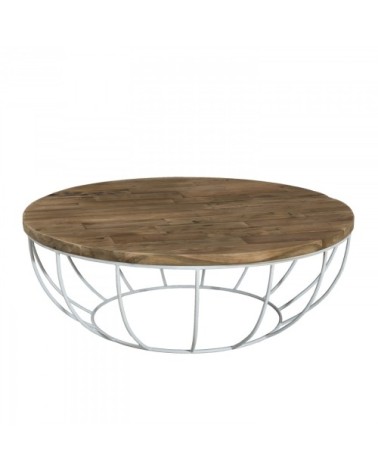Table basse coque en teck recyclé métal blanc D100