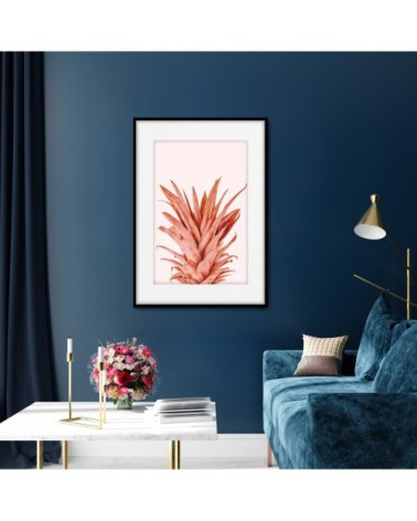 Affiche avec cadre noir - Ananas Couleur Saumon - 50x70
