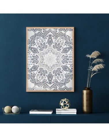 Affiche avec cadre en chêne - Mandala Blanc et chêne - 50x70