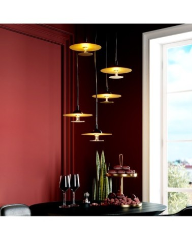 Suspension 5 disques en acier doré et noir