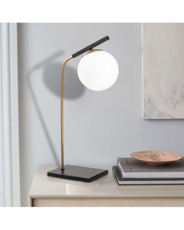 Lampe de table noire et dorée avec abat-jour en verre
