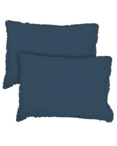Set de 2 taies doreiller unies  finition à franges Bleu Nuit 50x70cm