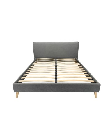 Lit avec sommier 2 places  en tissu gris souris