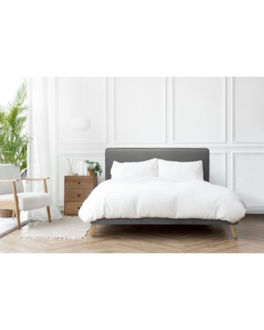 Lit avec sommier 2 places  en tissu gris souris