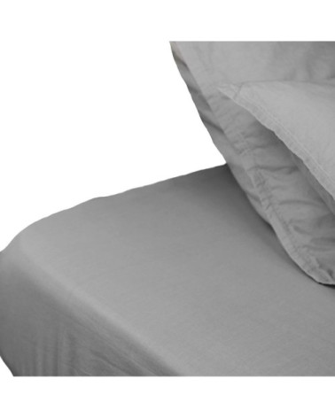 Drap housse en percale lavée bonnet 30 cm  gris perle 160x200 cm