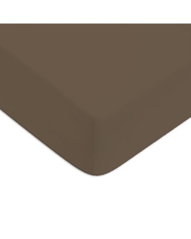 Drap housse en coton 57 fils uni taupe 180x200cm