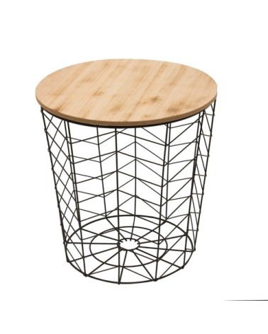 Table filaire bois et métal noir motif chevron