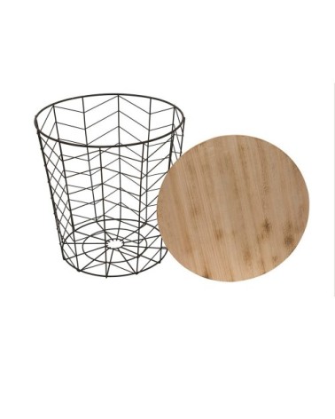 Table filaire bois et métal noir motif chevron