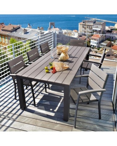 Table de jardin 8/10 personnes en aluminium gris anthracite