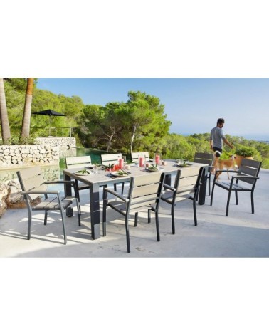 Table de jardin 8/10 personnes en aluminium gris anthracite