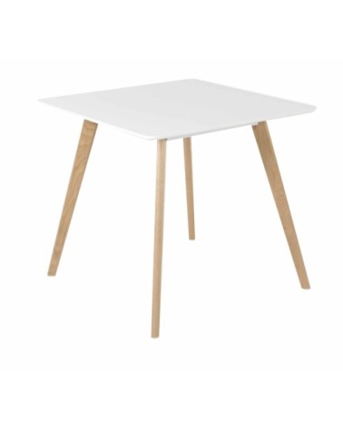 Table repas Scandinave carrée blanche et pieds chêne 80x80 cm