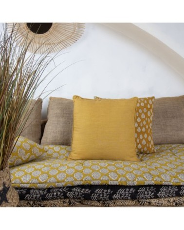 Coussin en lin jaune moutarde 40x40cm
