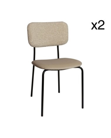 Lot de 2 chaises bi-matière beige et pieds en métal noir h84cm