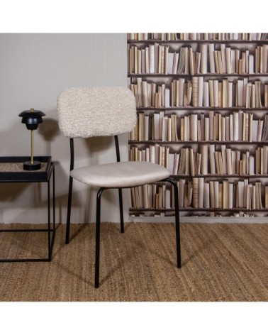 Lot de 2 chaises bi-matière beige et pieds en métal noir h84cm