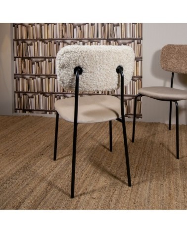 Lot de 2 chaises bi-matière beige et pieds en métal noir h84cm