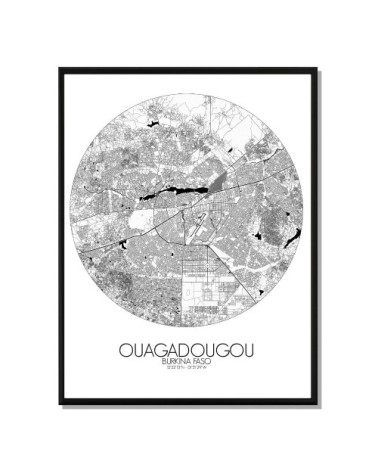 Affiche Ouagadougou Carte ronde 40x50