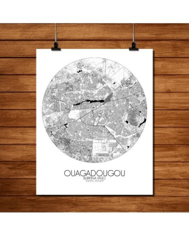Affiche Ouagadougou Carte ronde 40x50