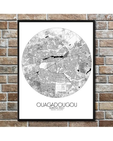 Affiche Ouagadougou Carte ronde 40x50