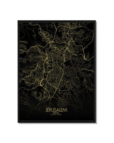 Affiche Jérusalem Carte Nuit 40x50
