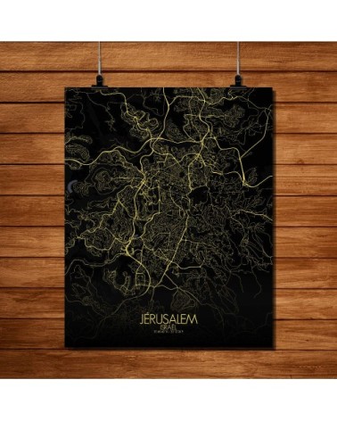 Affiche Jérusalem Carte Nuit 40x50