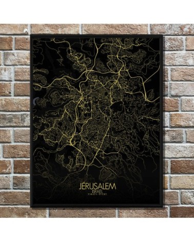 Affiche Jérusalem Carte Nuit 40x50