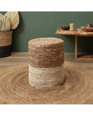 Pouf jonc de mer naturel et blanchi