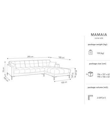 Canapé d'angle droit 5 places en tissu structurel gris