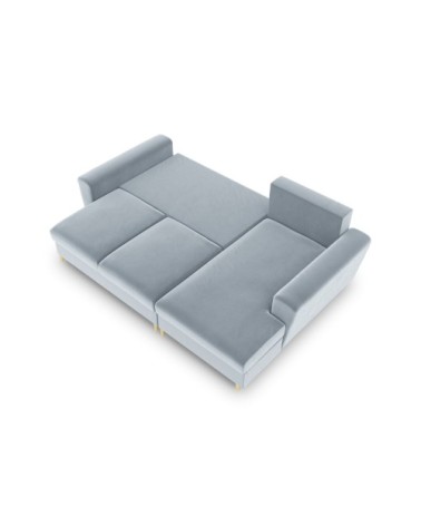 Canapé d'angle droit convertible 4 places en tissu velours bleu clair