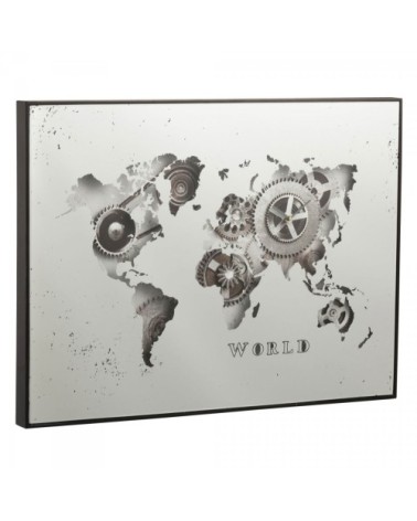 Tableau horloge mappemonde en miroir