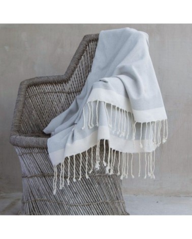 Plaid coton gris perle / écru 160x250