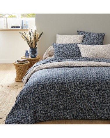 Taie d'oreiller en lyocell bleu et beige 63x63