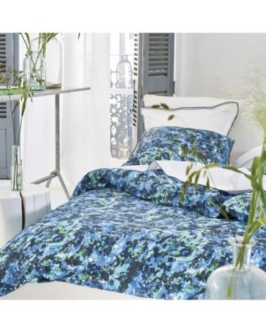 Housse de couette en percale de coton bleu 260x240