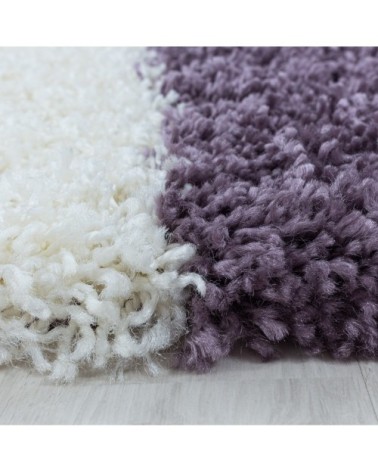 Tapis à poils longs géométrique violet et blanc 120x170cm