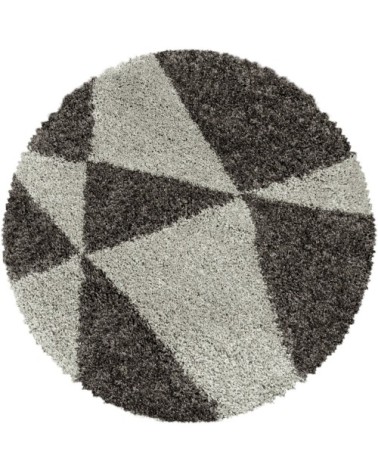 Tapis rond à poils longs géométrique taupe 160x160cm