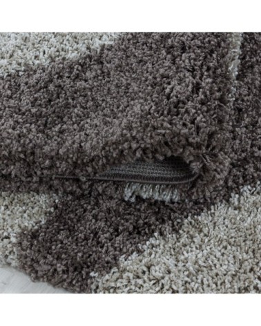 Tapis rond à poils longs géométrique taupe 160x160cm