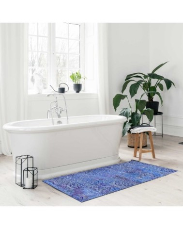 Tapis de bain motif paisley bleu 80x150