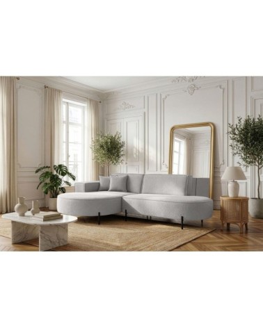 Canapé d'angle gauche 4 places marlon en tissu bouclette gris clair