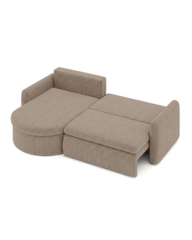 Canapé d'angle reversible convertible 4pl vera en velours côtelé taupe