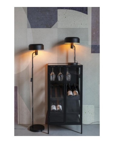 Meuble bar en fer noir et vitrine en verre trempé