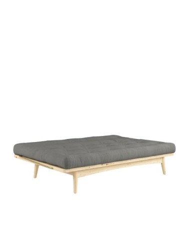 Canapé convertible en bois naturel et tissu gris 3 places