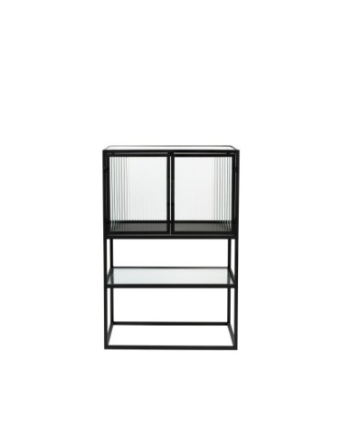 Vitrine 2 portes en métal et verre trempé 90x60cm noir