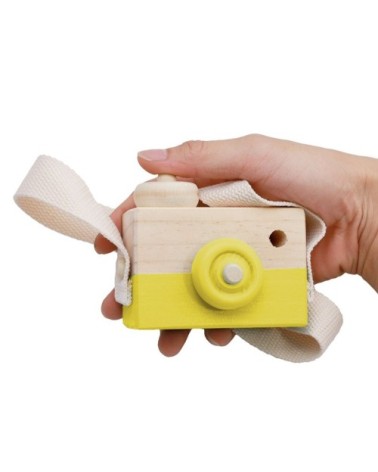 Appareil photo pour enfants en bois naturel jaune